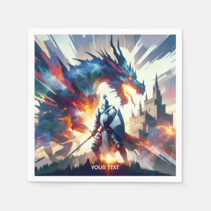 Servilleta De Papel Fantasía Dragón lindo combatiendo al caballero