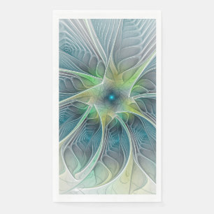 Servilleta De Papel Fantasía Flor Fractal Verde Azul