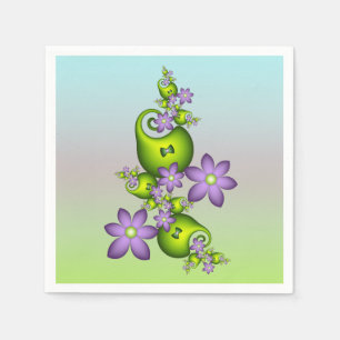 Servilleta De Papel Fantasía floral flores lila formas verdes fractal