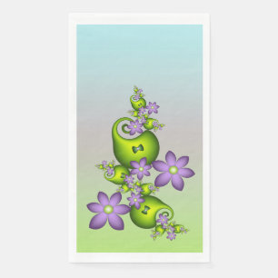 Servilleta De Papel Fantasía floral flores lila formas verdes fractal