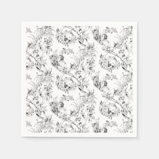 Servilleta De Papel Fantasía Floral Francesa Vintage en Toile-Negro