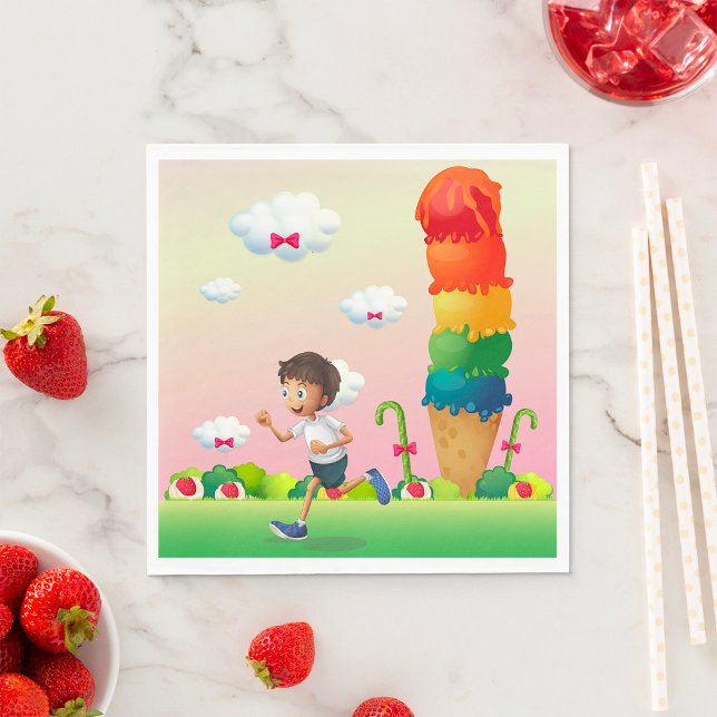 Servilleta De Papel Fantasía helado conejo con niño en carrera feliz (Subido por el creador)