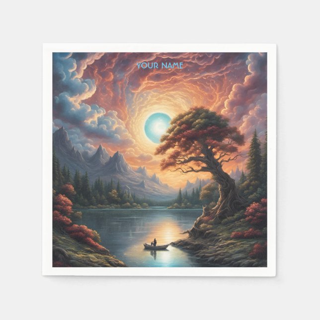 Servilleta De Papel Fantasía Magia Romántica Paisaje del Árbol (Anverso)