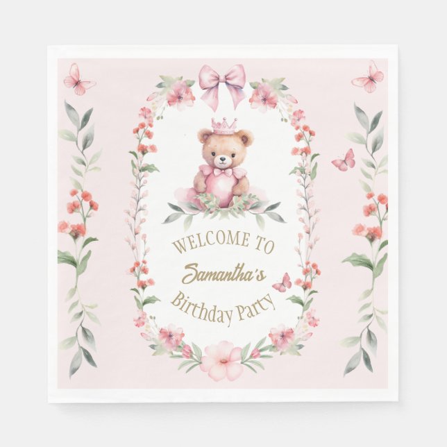 Servilleta De Papel Fantasías florales rosadas de cumpleaños y abrazos (Anverso)