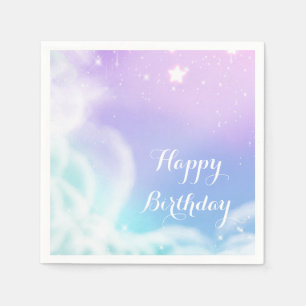 Servilleta De Papel Fantasioso Cumpleaños de Bebé Nubes Purpura Rosa c