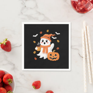 Servilleta De Papel Fantasma Adorable Bebiendo Café con Hielo en Hallo