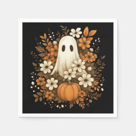 Servilleta De Papel Fantasma Adorable Con Calabaza Y Flores De Otoño –