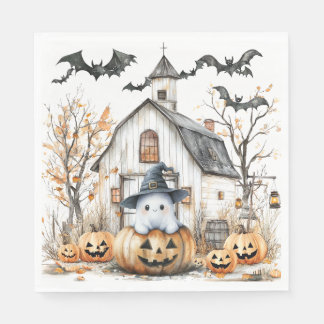 Servilleta De Papel Fantasma blanca y Naranja con grano de otoño