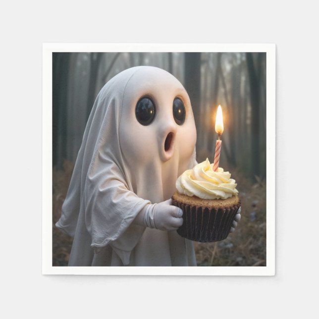 Servilleta De Papel Fantasma con un pastel de cumpleaños (Anverso)