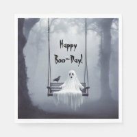 Fantasma de cumpleaños en un columpio con cuervo