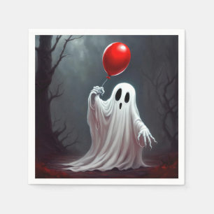 Servilleta De Papel Fantasma De Halloween Con Globo Rojo