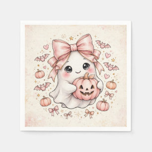 Servilleta De Papel Fantasma de Halloween con Lazo Rosa Adorable
