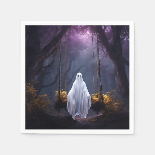 Servilleta De Papel Fantasma de Halloween en columpio (Anverso)