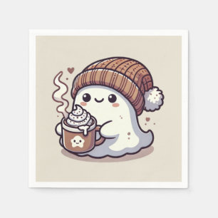 Servilleta De Papel Fantasma de Halloween en otoño en Beanie y cacao c