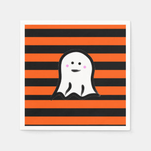 Servilleta De Papel Fantasma de Halloween sobre rayas negras y naranja
