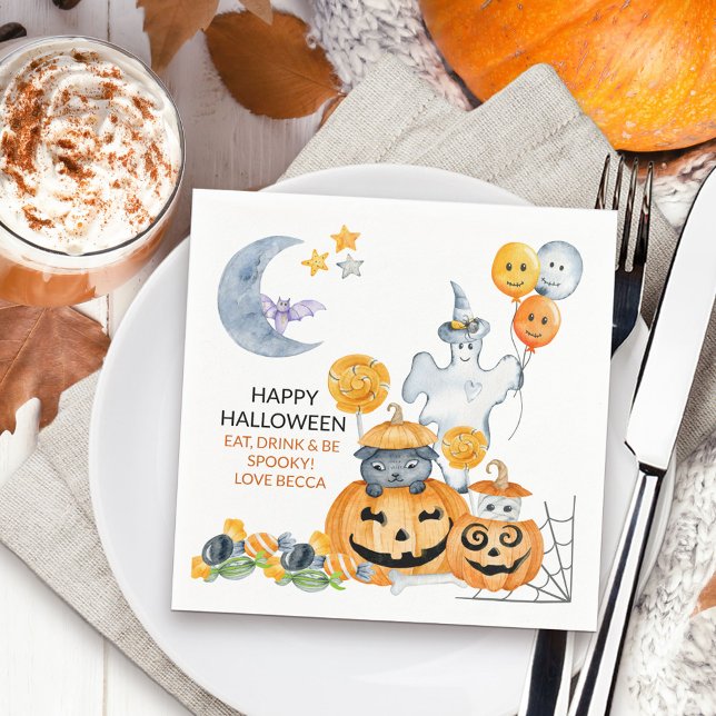 Servilleta De Papel Fantasma de Halloween y calabaza de Jack o Lantern (Cute kids halloween party napkins)