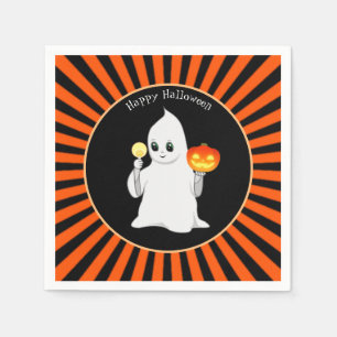 Servilleta De Papel Fantasma de Halloween y calabaza en negro y naranj