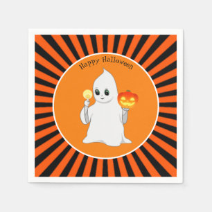 Servilleta De Papel Fantasma de Halloween y calabaza sobre negro y nar