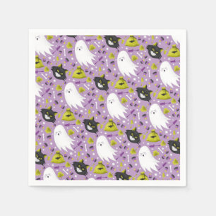 Servilleta De Papel Fantasma de Halloween y gatos negros