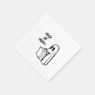 Servilleta De Papel Fantasma en blanco y negro con truco o trato de bo