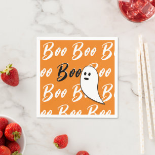 Servilleta De Papel Fantasma Halloween negro blanco naranja boo
