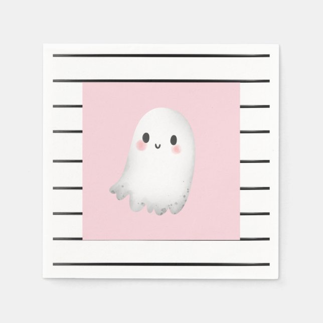 Servilleta De Papel Fantasma Hey Boo Pastel Halloween Rosado Cumpleaño (Anverso)