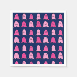 Servilleta De Papel Fantasma rosa de Halloween en azul oscuro