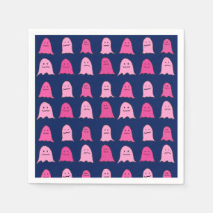 Servilleta De Papel Fantasma rosa de Halloween en azul oscuro