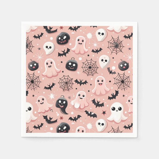 Servilleta De Papel Fantasma rosa y patrón sin foco de Halloween (Anverso)