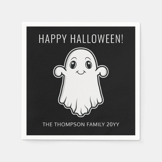 Servilleta De Papel Fantasma sonriente lindo Feliz Halloween Texto per (Anverso)