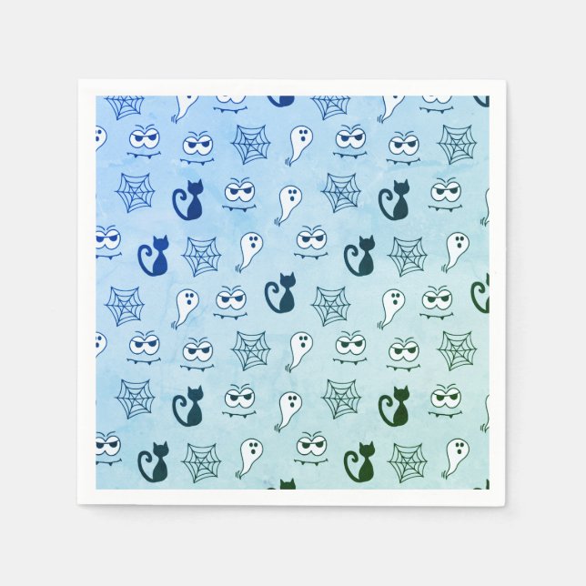 Servilleta De Papel Fantasma, telarañas y gatos negros azul (Anverso)