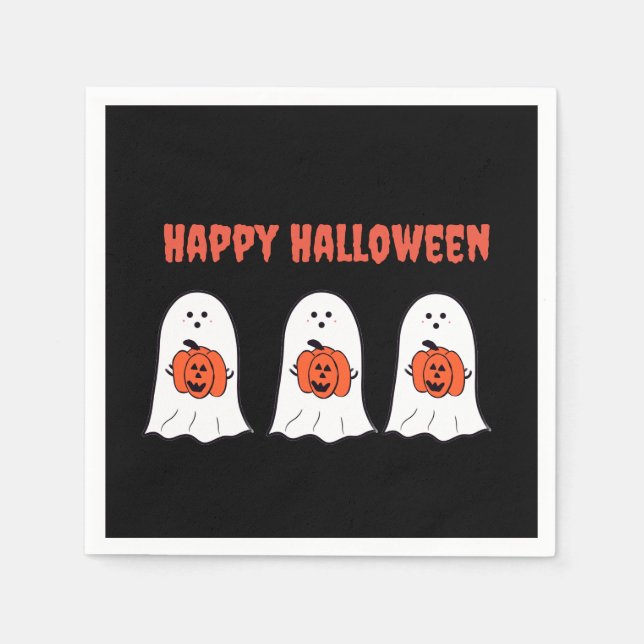 Servilleta De Papel Fantasmas de Halloween felices con Jack-o-Lanterns (Anverso)