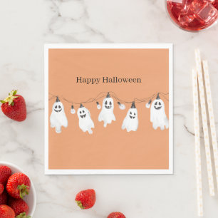 Servilleta De Papel Fantasmas Naranjas Blancos Bombillas Halloween