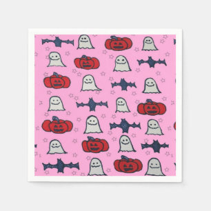 Servilleta De Papel Fantasmas rosados de Halloween, murciélagos y Jack