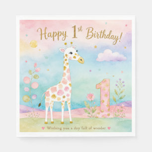 Servilleta De Papel Fantástico Cumpleaños de Girafa Primer Año