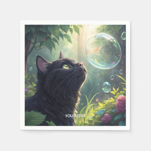 Servilleta De Papel Fantasy Cute Black Cat Forest