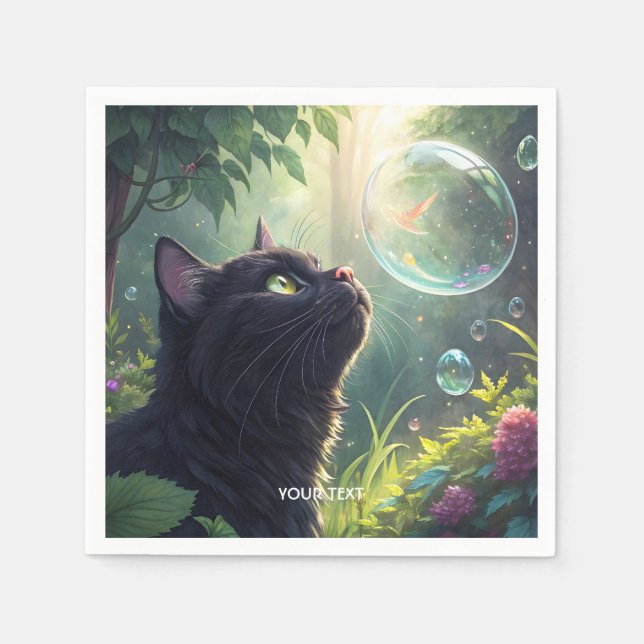 Servilleta De Papel Fantasy Cute Black Cat Forest (Anverso)