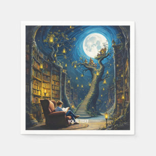 Servilleta De Papel Fantasy Cute Boy Tree Library