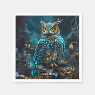 Servilleta De Papel Fantasy Cute Brass Turquoise Owl