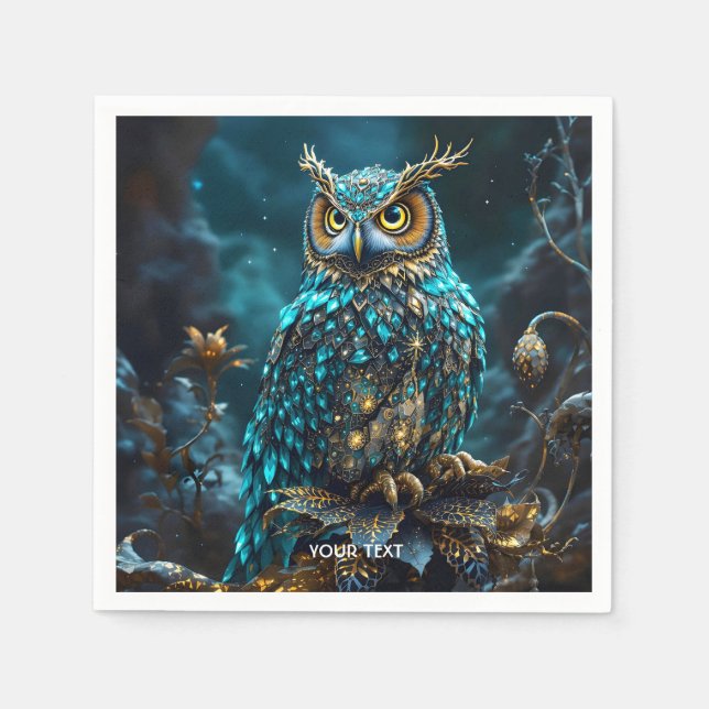 Servilleta De Papel Fantasy Cute Brass Turquoise Owl (Anverso)