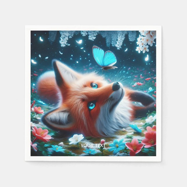 Servilleta De Papel Fantasy Cute Butterfly Fox Night (Anverso)