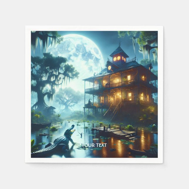 Servilleta De Papel Fantasy Cute Cabaña Lago Crocodile (Anverso)