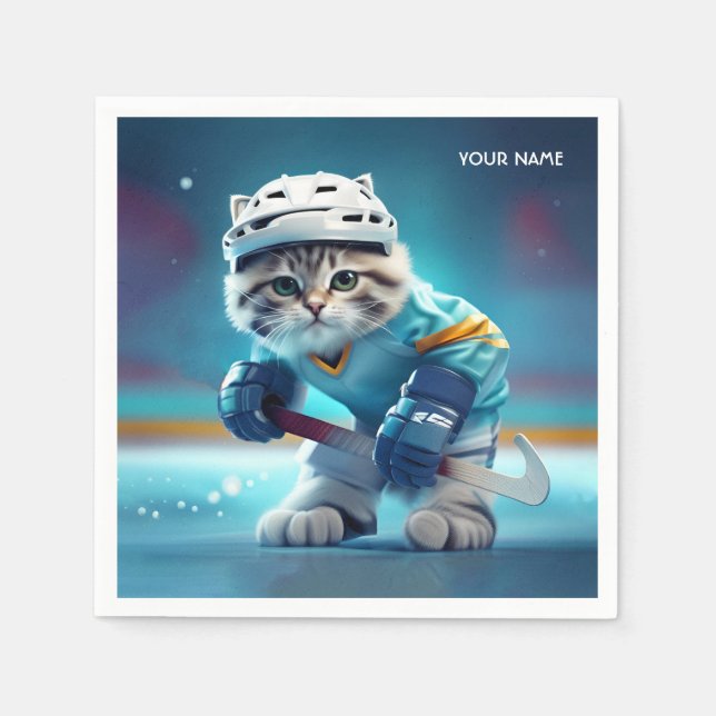 Servilleta De Papel Fantasy Cute Cat Hockey Uniforme (Anverso)