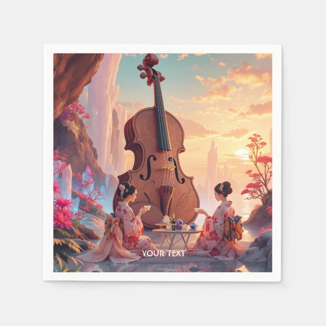 Servilleta De Papel Fantasy Cute Chicas de violín té (Anverso)