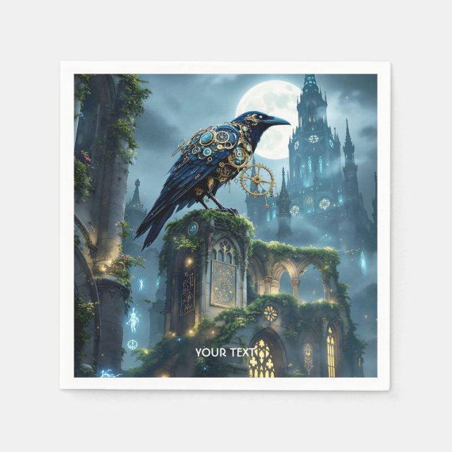 Servilleta De Papel Fantasy Cute Clockwork Raven (Anverso)