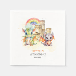 Servilleta De Papel Fantasy Cute Dragon Castle Rainbow Kids Cumpleaños