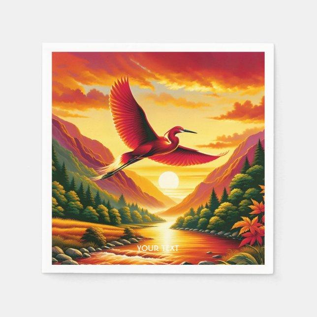 Servilleta De Papel Fantasy Cute Flying Red Egret (Anverso)