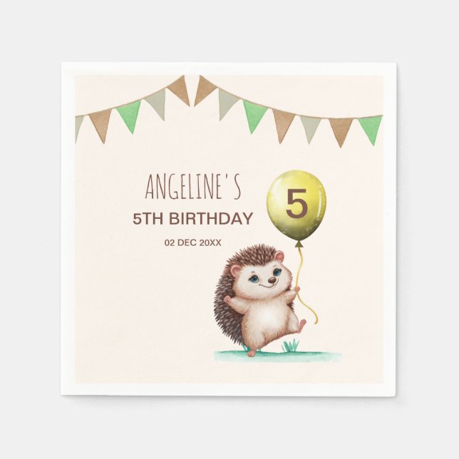 Servilleta De Papel Fantasy Cute Happy Hedgehog Balloon Birday (Anverso)