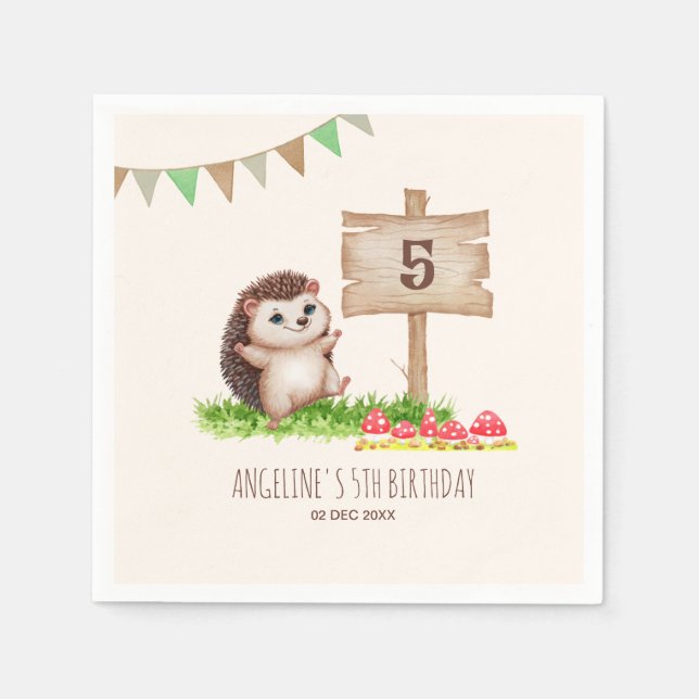 Servilleta De Papel Fantasy Cute Happy Hedgehog Forest Birday (Anverso)