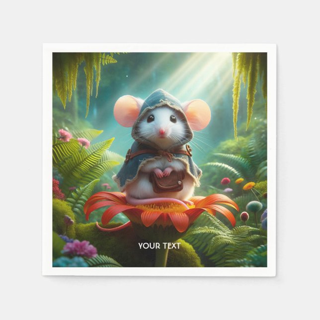 Servilleta De Papel Fantasy Cute Mouse Gorra flor (Anverso)
